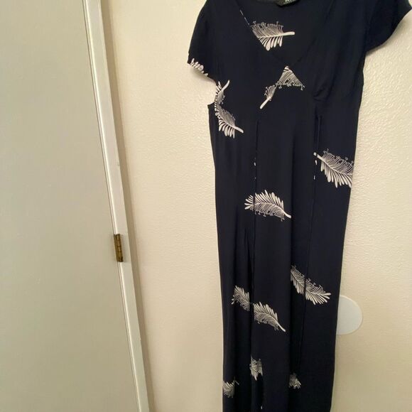 Obey navy blue front tie V-neck summer dress feather fern 100% viscose small - Picture 5 of 12